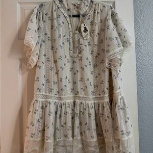 Easel Cream Floral Lace Tiered Peasant Dress